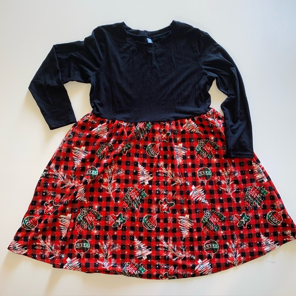 Shein Black & Red Plaid Christmas Print Long Sleeve Dress Women's Size 1XL
